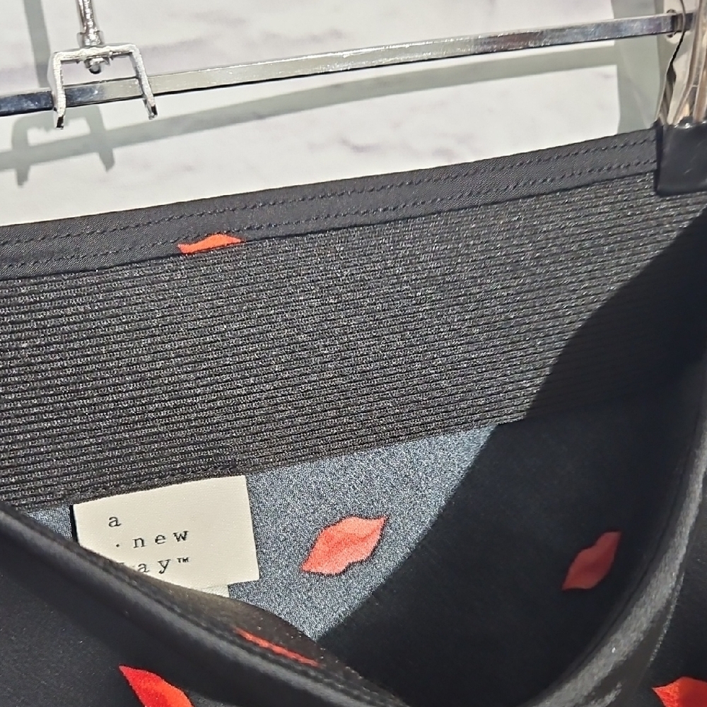 a new day Black Satin Midi Skirt with Red Lips - Picture 5 of 5